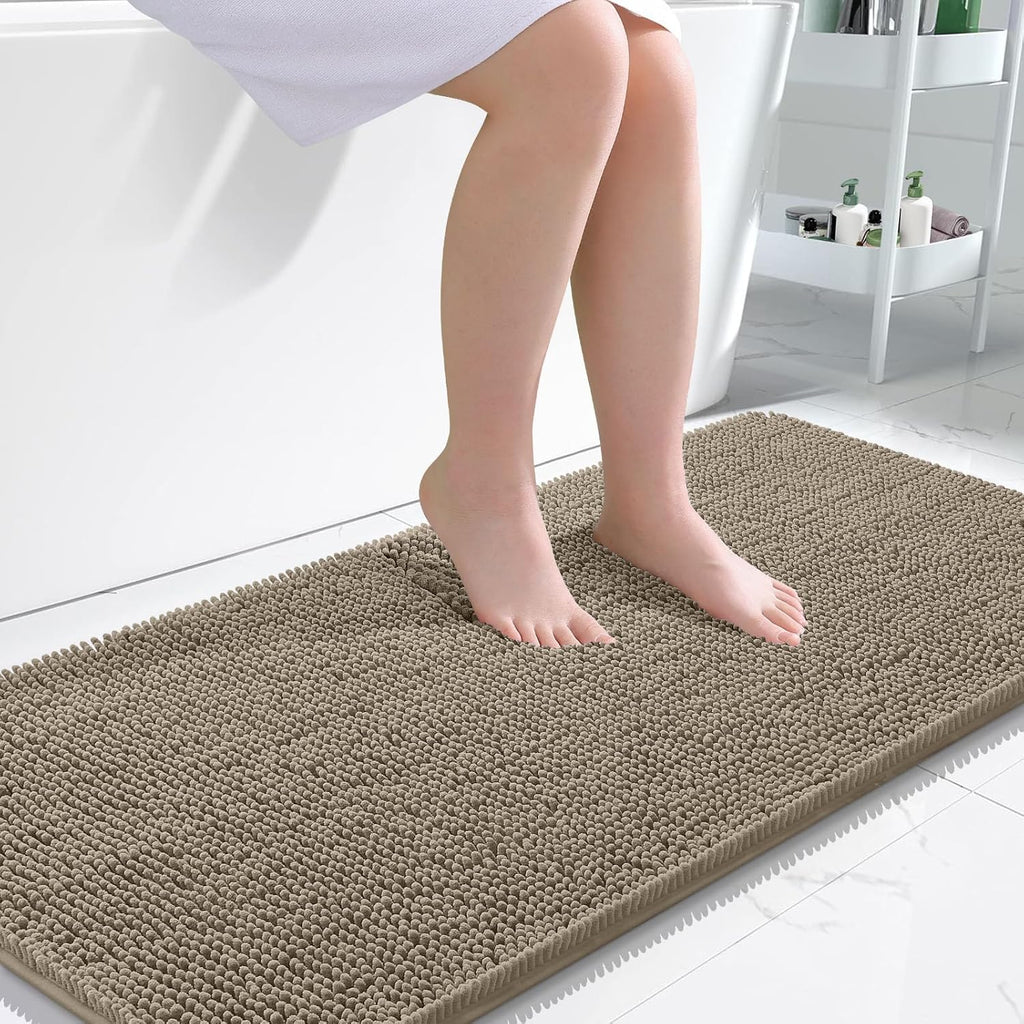 OLANLY Bathroom Runner Rugs - Soft Absorbent Chenille Mats | Quick-Dry Rubber Backing, 47x24, Warm Taupe