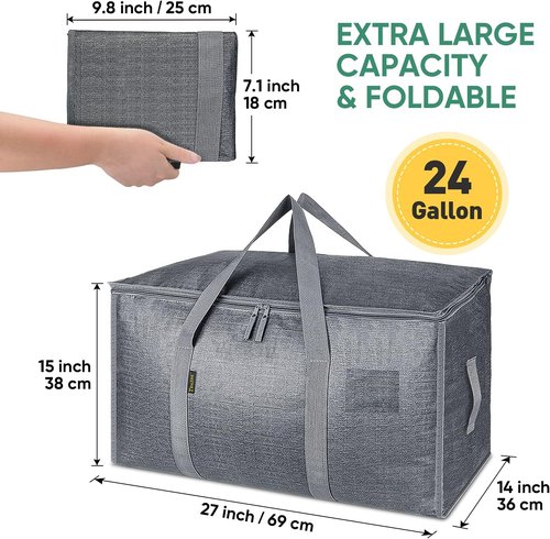 BALEINE Oversized Moving Bags - Heavy-Duty Storage Totes with Reinforced Handles | Winter Grey, 2-Pack