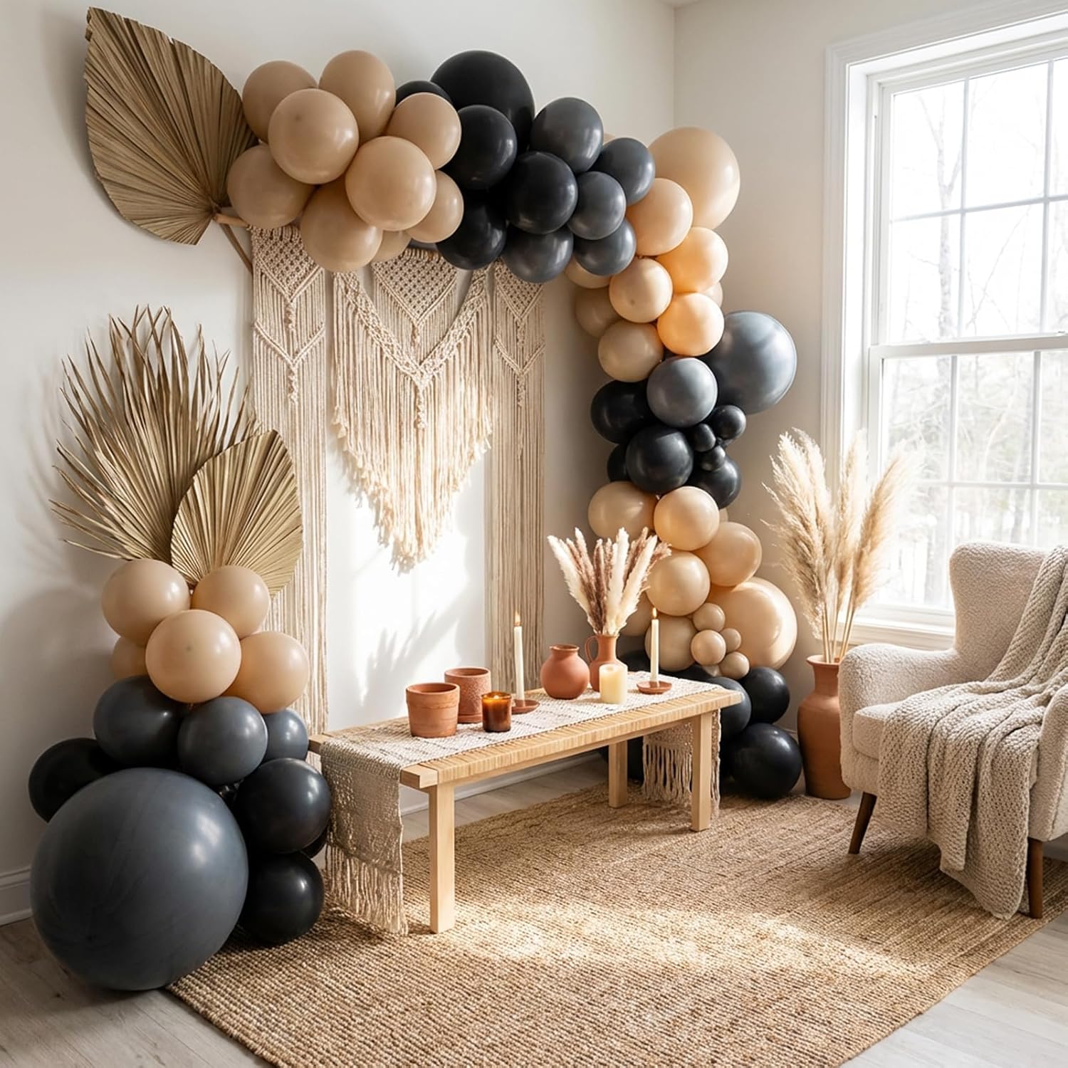 RUBFAC Vanilla Brown Beige Balloons - 129-Piece Neutral Boho Garland Kit for Weddings & Parties | 5-12 Inch Sizes