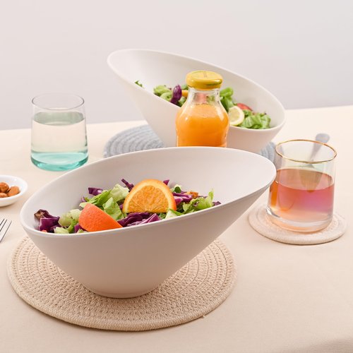 LOVYANXUE Bamboo Fiber Salad Bowls, 2 Packs Serving White, Compostable 33 Ounce Elegant White Angled Bowls for Salad, Pasta, Soup, Prep, Ideal for Home and Restaurant