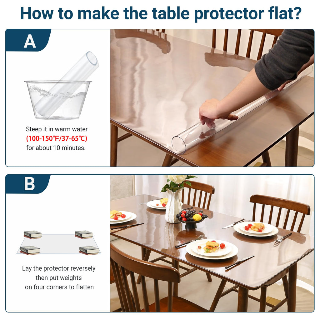 NAP2WELL Clear Table Cover Protector Rectangle 36 x 54 Inch, 2.0mm Transparent Plastic Table Protector Waterproof, Anti-Scratch Clear Desk Mat for Office Desktop Dresser Dining Table, FDA Compliant