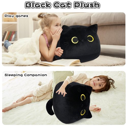 JellyMallow Black Cat Plush with 3 Small Cats, Jumbo Cat Stuffed Animals, Kawaii Plush Pillow, Birthday Gift for Kids Boys Girls