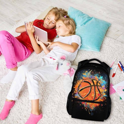 Boys School Backpack Kids Basketball Backpacks Bookbag Back to School Supplies, Black Large Capacity Cool Sport Back Pack for Kindergarten Elementary Middle (17 Inches)