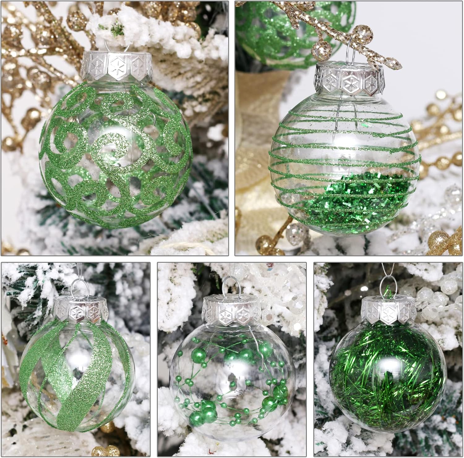 Skiennix Christmas Ornaments Set - 30pcs Shatterproof Green & Clear Decorative Baubles for Holiday Decor