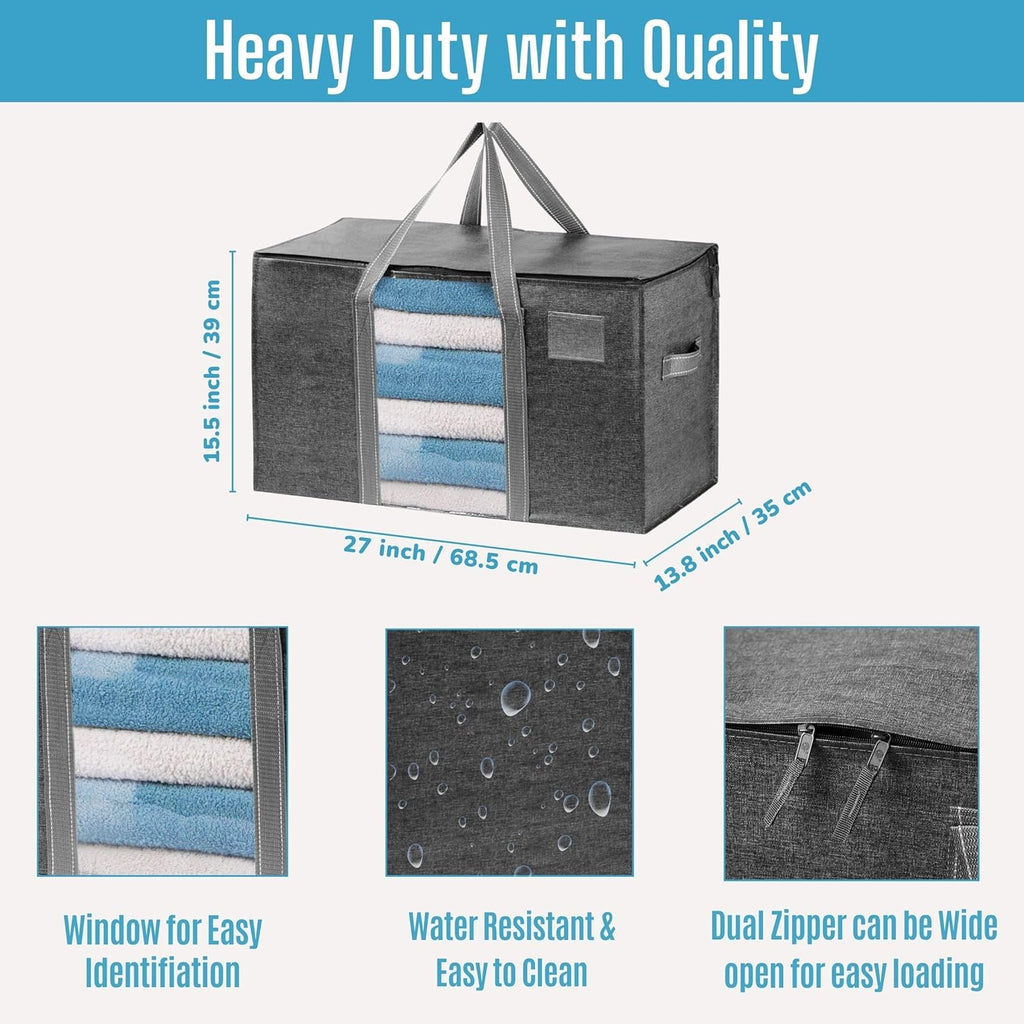 VENO Moving Bags - Heavy Duty Storage Bins with Clear Window & Zippers | Extra Large Totes for College Dorm Clothes (Dark Gray)