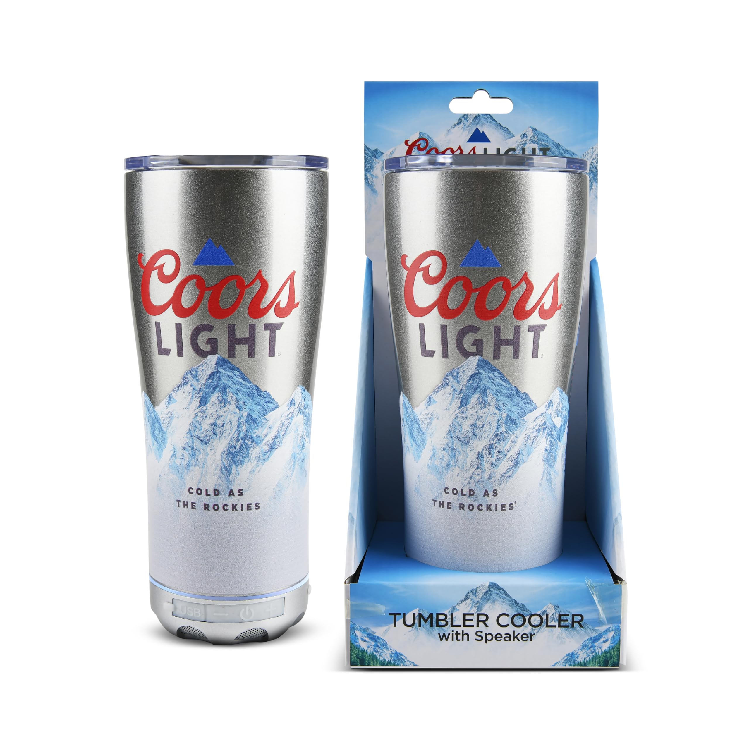 Gabba Goods Coors Light 16oz Stainless Steel Double Wall Insulated LED Bluetooth Speaker Tumbler with Lid and Removeable Speaker Bluetooth Wireless