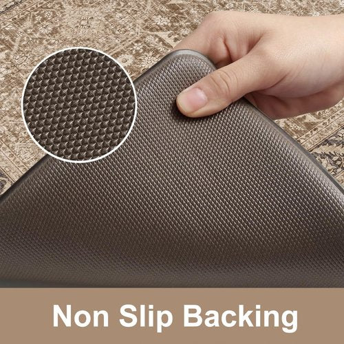 KIMODE Anti Fatigue Kitchen Mat 20"x59"+20"x32", Boho Distressed Kitchen Rugs Sets of 2, Kitchen Mats for Floor Cushioned Non Slip, Comfort Kitchen Floor Mats for Sink, Laundry, Desk Brown