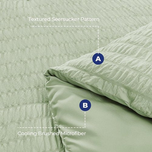 HYMOKEGE Twin Comforter Set - Light Green Seersucker 5-Piece Luxury Bedding Set | All-Season Comforter, Sheets & Pillowcases