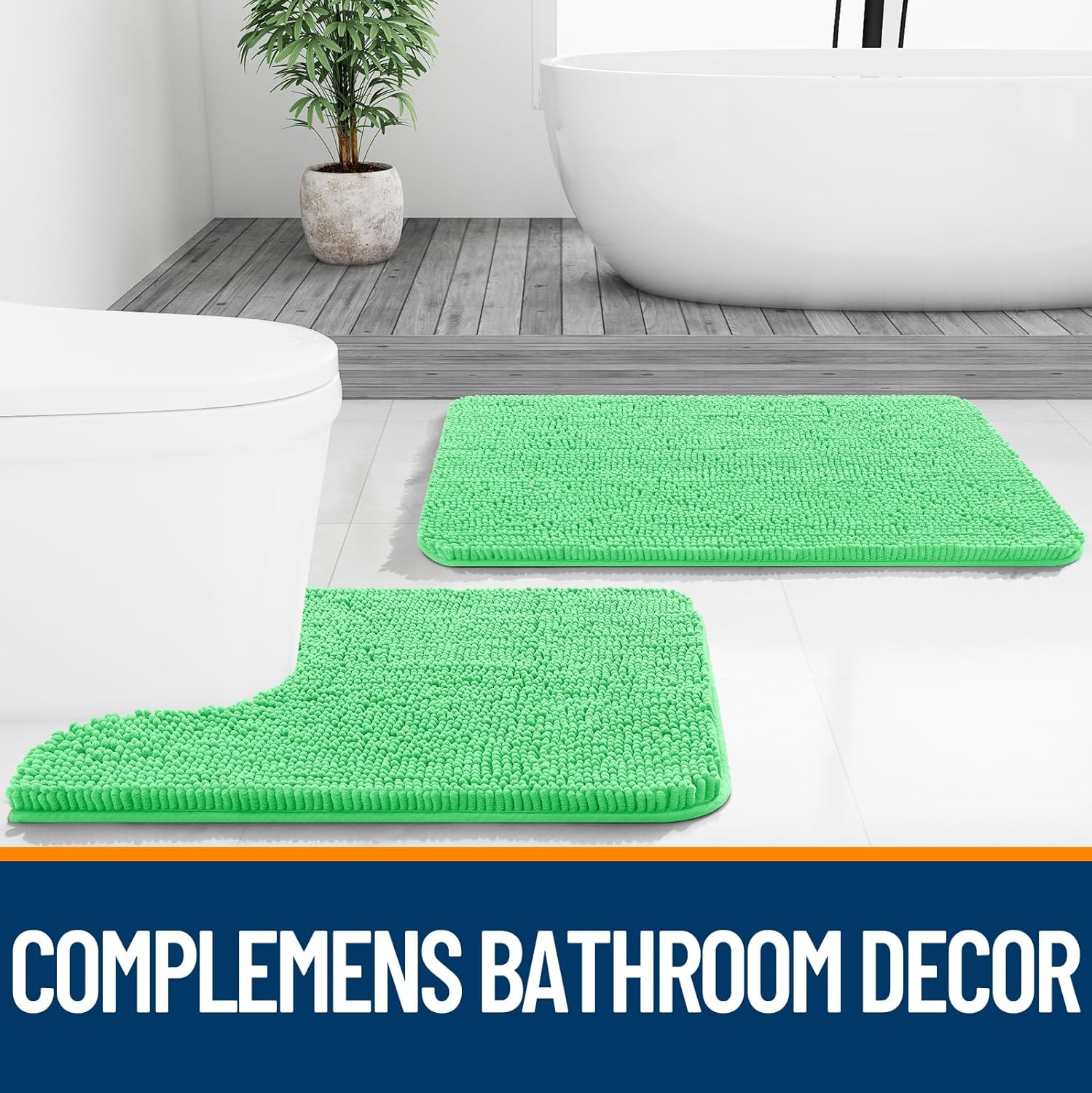 OLANLY Bathroom Rugs - Extra Soft Chenille Bath Mats | Quick Dry, Machine Washable, 44x24, Mint Green