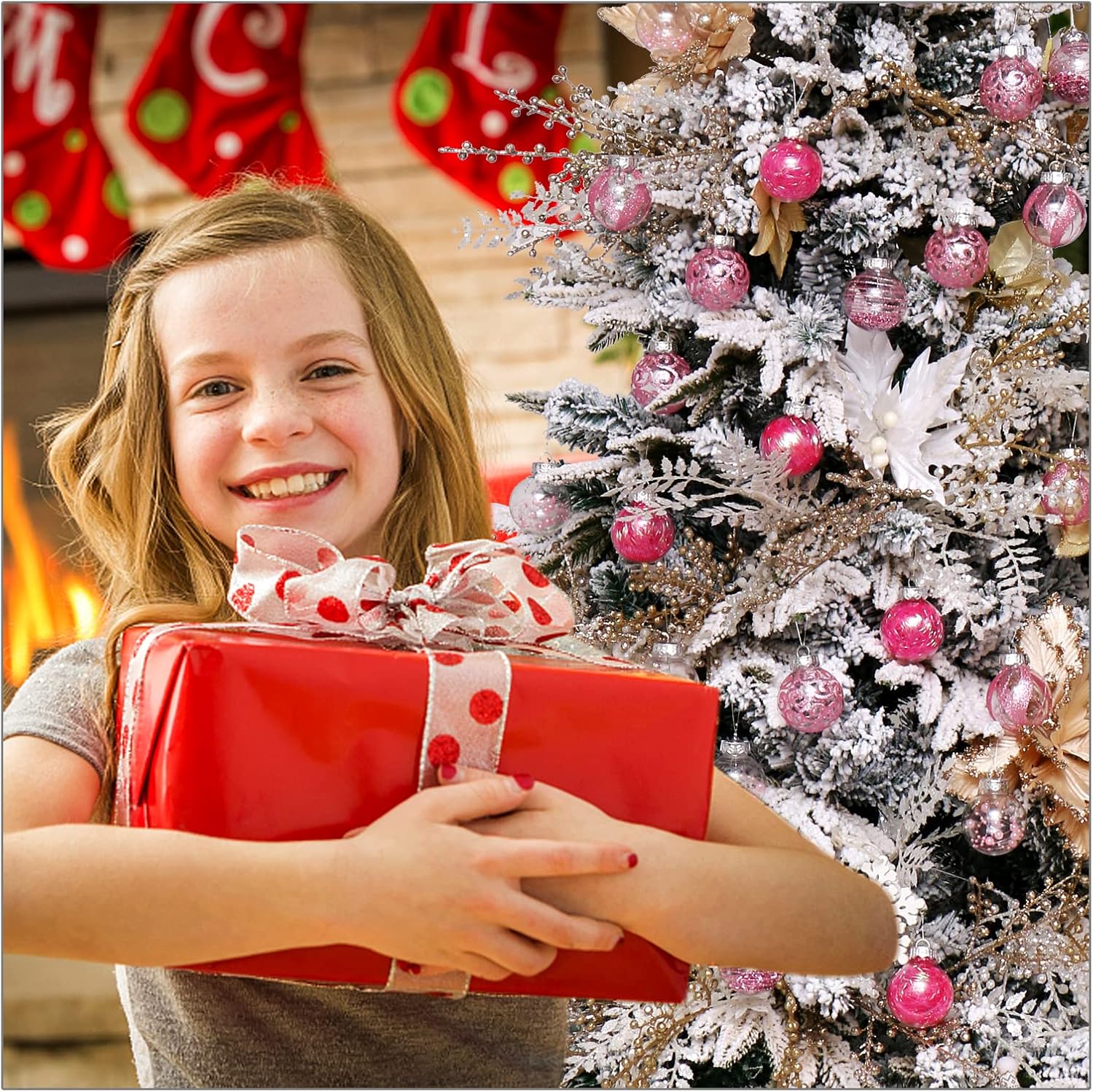 Regine Switzerland 30-Piece Christmas Ornaments Set - Shatterproof Clear Pink Baubles for Holiday Decor