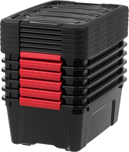 IRIS USA 13 QT Plastic Storage Box - BPA-Free, Durable Nestable Containers with Latches - Black | 6 Pack