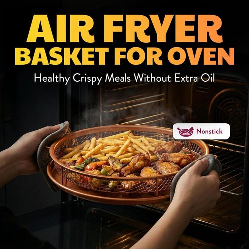 GOTHAM STEEL 2-Piece Copper Air Fryer Tray Set - Non-Stick Crisper Baskets for Pizza & Baking