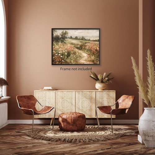 Haitunone Landscape Wildflower Wall Art - Retro Botanical Floral Canvas Print | 12x16 Inch Unframed Decor