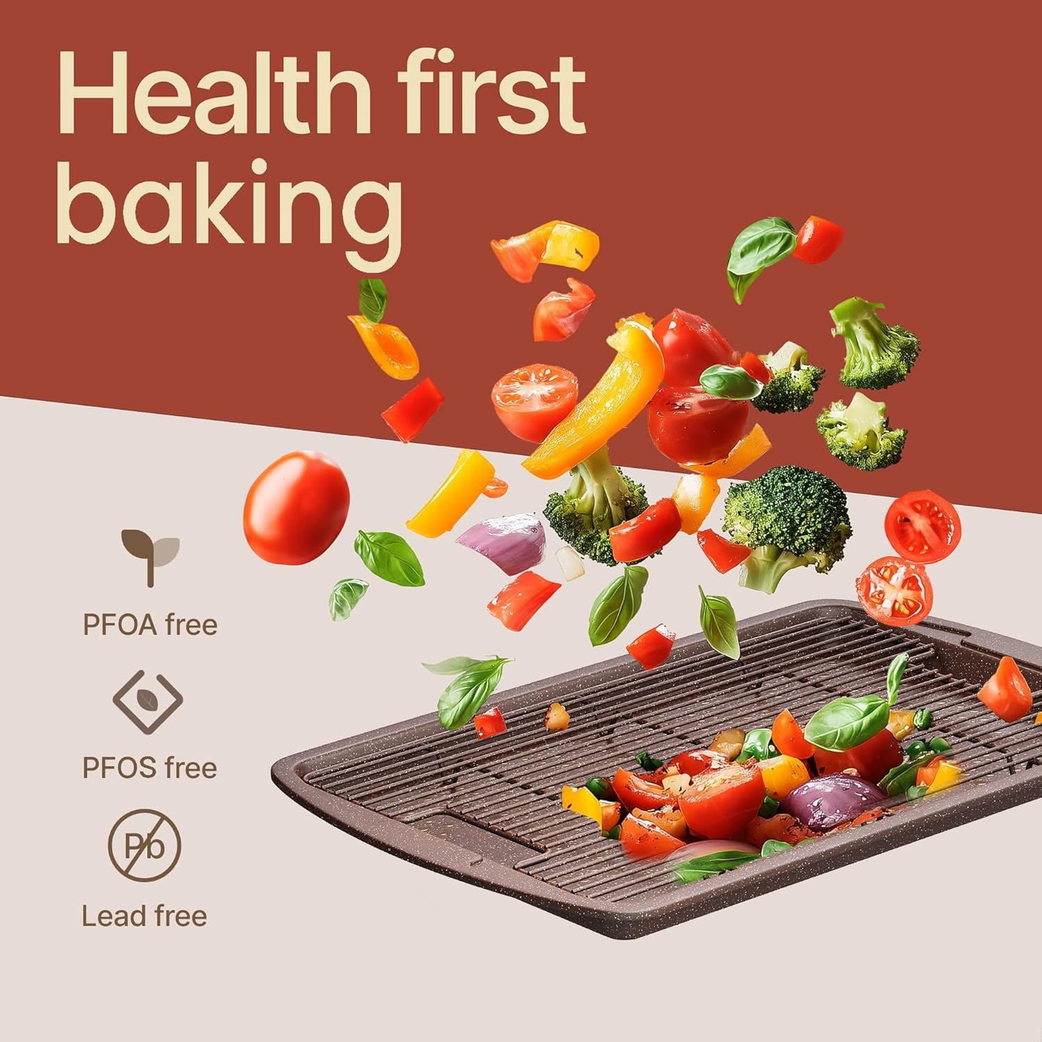 **Brown Marble Cookie Sheet Set by [Brand Name] - Nonstick Carbon Steel Pan & Cooling Rack | Oven Safe Up to 450°F**