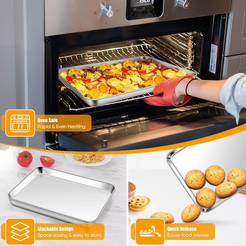 Homikit Quarter Sheet Pan - 9x13 Inches Stainless Steel Non-Stick Baking Sheet | Dishwasher Safe & Rust Free