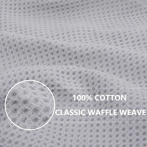 Homaxy Kitchen Dish Towels - 100% Cotton Waffle Weave, Ultra Soft & Absorbent, 13 x 28 Inches, 4-Pack, Light Gray
