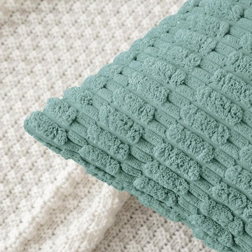 MIULEE Corduroy Throw Pillow Covers - Soft Boho Striped Design | 16x16 Inch Teal Green for Modern Home Decor