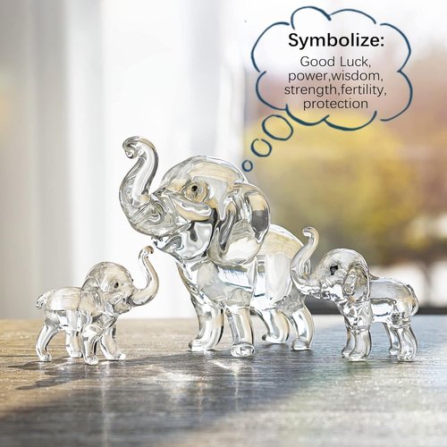 HDCRYSTALGIFTS Crystal Elephant Figurines Set - Lucky Glass Animals Home Decor | 3.5'' Mother & 2'' Babies