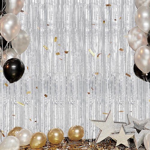DECOCKRAT Foil Fringe Backdrop - Silver Shiny Tinsel Curtains for Party Decor | 3 Pack, 3.3x8.2 FT