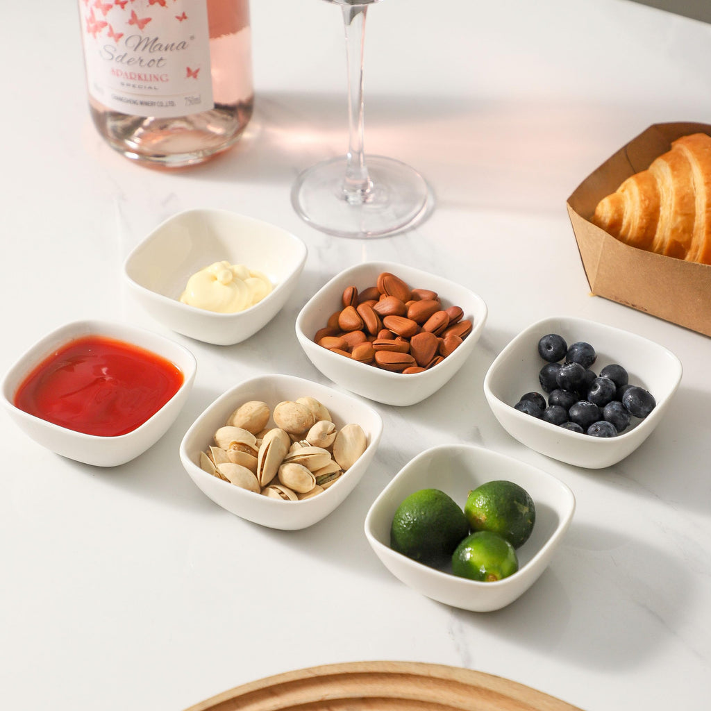 UIBFCWN 2oz Ceramic Dip Bowls Set, 20 PCS Soy Sauce Dish, Dipping Sauce Bowls/Dishes, Mini Square Serving Bowl for Side Dish, BBQ, Ketchup, Charcuterie Condiment
