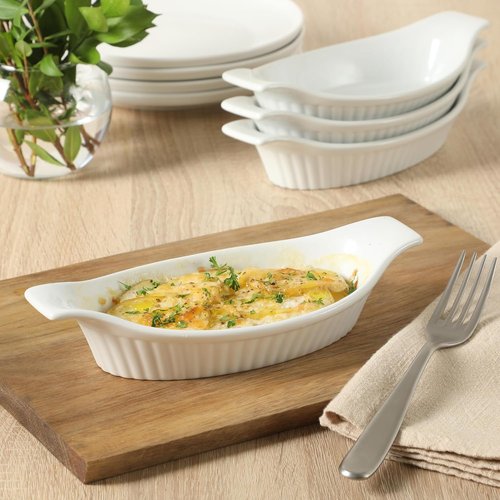 Gibson Home Oval Au Gratin Baking Dishes - 4-Piece Set, 9 oz Ceramic Mini Casserole Bowls, White