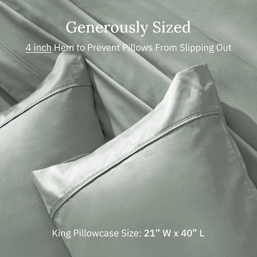 California Design Den King Size Pillowcase Set - 400 Thread Count 100% Cotton Sateen | Soft Breathable Sage Green - Set of 2