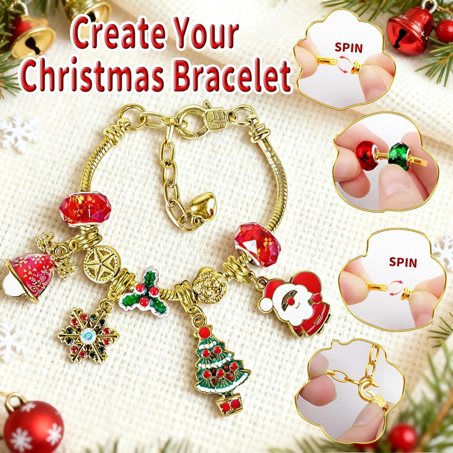 Skiennix Christmas Advent Calendar Bracelets 2025 - 24-Day DIY Jewelry Kit with 22 Charms & 2 Bracelets for Teens & Kids