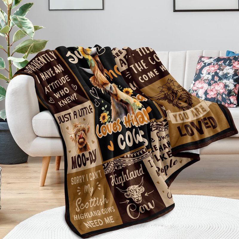 Qotuty Highland Cow Blanket, Highland Cow Gifts for Women, Cow Gifts for Women for Mothers Day/Birthday/Christmas Soft Throw Blanket 50"x60"