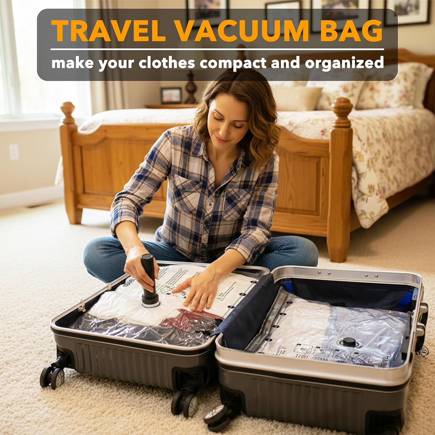 SpaceAid Travel Vacuum Bags - 18 Pack Compression Bags with Electric Pump for Clothing & Luggage