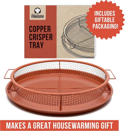 Chef Pomodoro Crisper Basket & Tray Set | Large 12.2" Oven & Air Fryer Cookware - Oil-Free Cooking