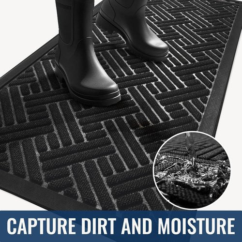 BEHERO Welcome Mat - Heavy Duty Indoor/Outdoor Door Mat, Stain & Fade Resistant, 29.5x17 Inch, Black