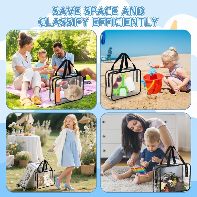 SUPXYC 8PCS Toy Storage Bags, Reusable Clear PVC Board Game Storage, Clear PVC Toy Organizer Bags with Zipper & Labels, for Organizing Puzzles, Building Blocks, Board Game, Kids Books (Black)