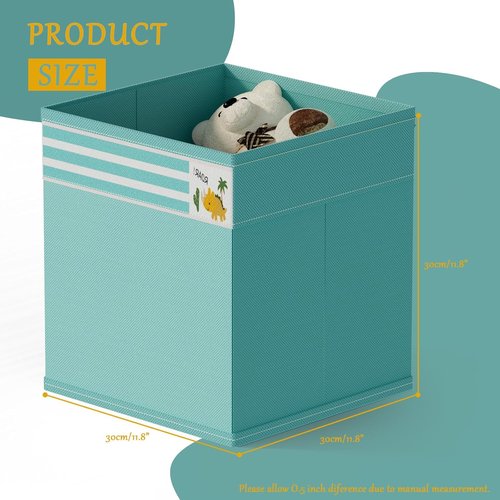 Homyfort Cube Storage Organizer Bins - 12x12 Inch Foldable Fabric Baskets with Handles for Clothes & Toys | Green