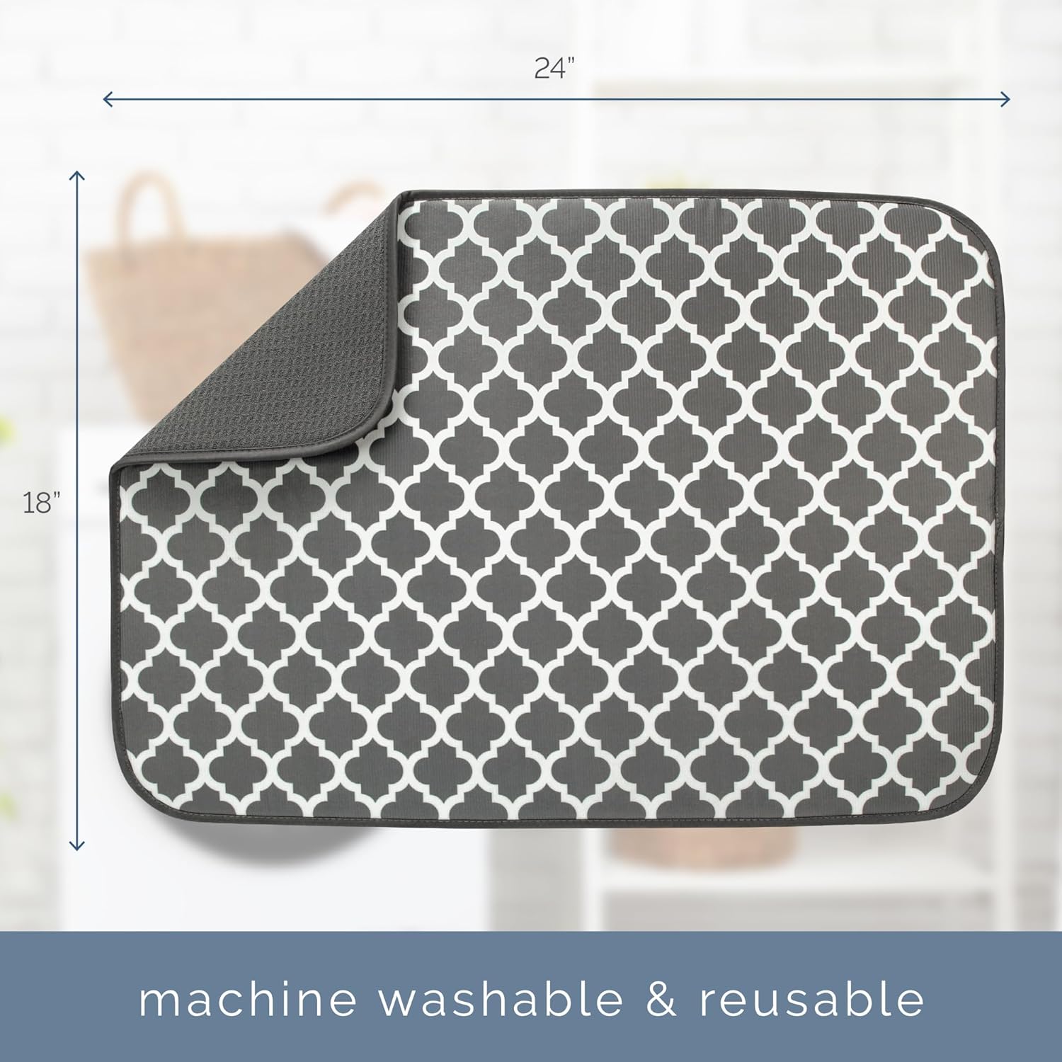 S&T INC. XL Dish Drying Mat - Absorbent Microfiber Kitchen Counter Pad | 18” x 24”, Pewter Grey Trellis