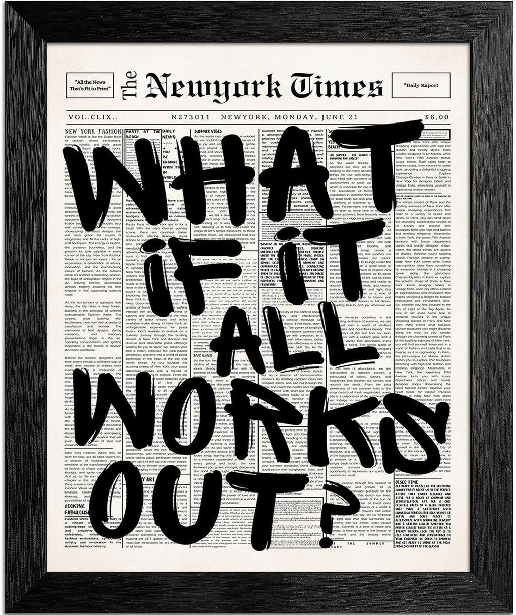 Skiennix 16X20 Inch Black Frame - Inspirational "What If It All Works Out" Canvas Wall Art | Motivational Decor for Bedroom, Dorm, Office