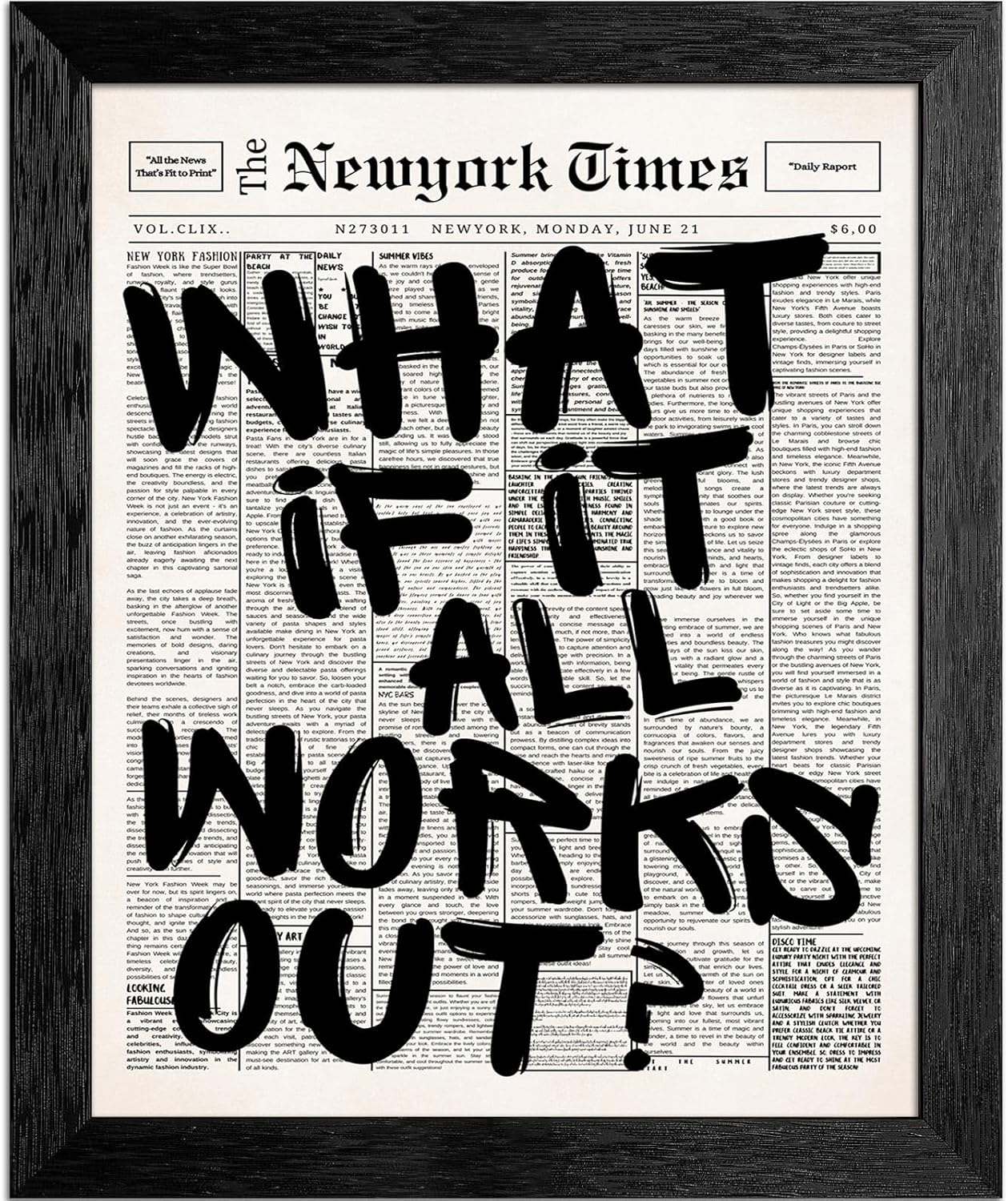 Skiennix 16X20 Inch Black Frame - Inspirational "What If It All Works Out" Canvas Wall Art | Motivational Decor for Bedroom, Dorm, Office