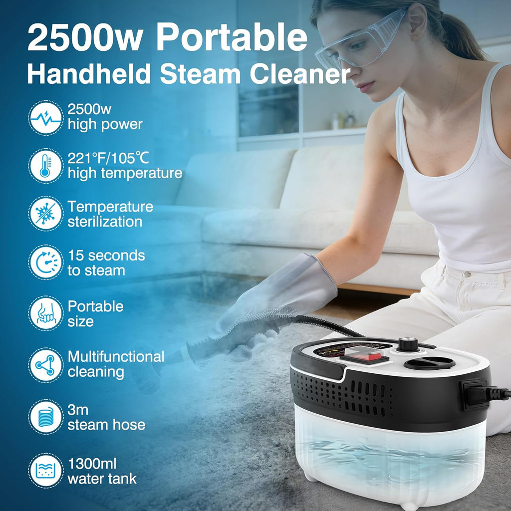 Skiennix Steam Cleaner - 2500W High Pressure Portable Steamer with 6-Level Adjustable Steam & 17-Pcs Kit