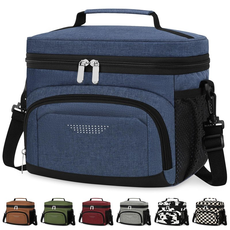 Vankor Lunch Box for Men Women, Large Double Layer Insulated Lunch Bag Tote Expandable Leakproof Waterproof Cooler Bag with Adjustable Shoulder Strap for Work Office Picnic Travel, Blue