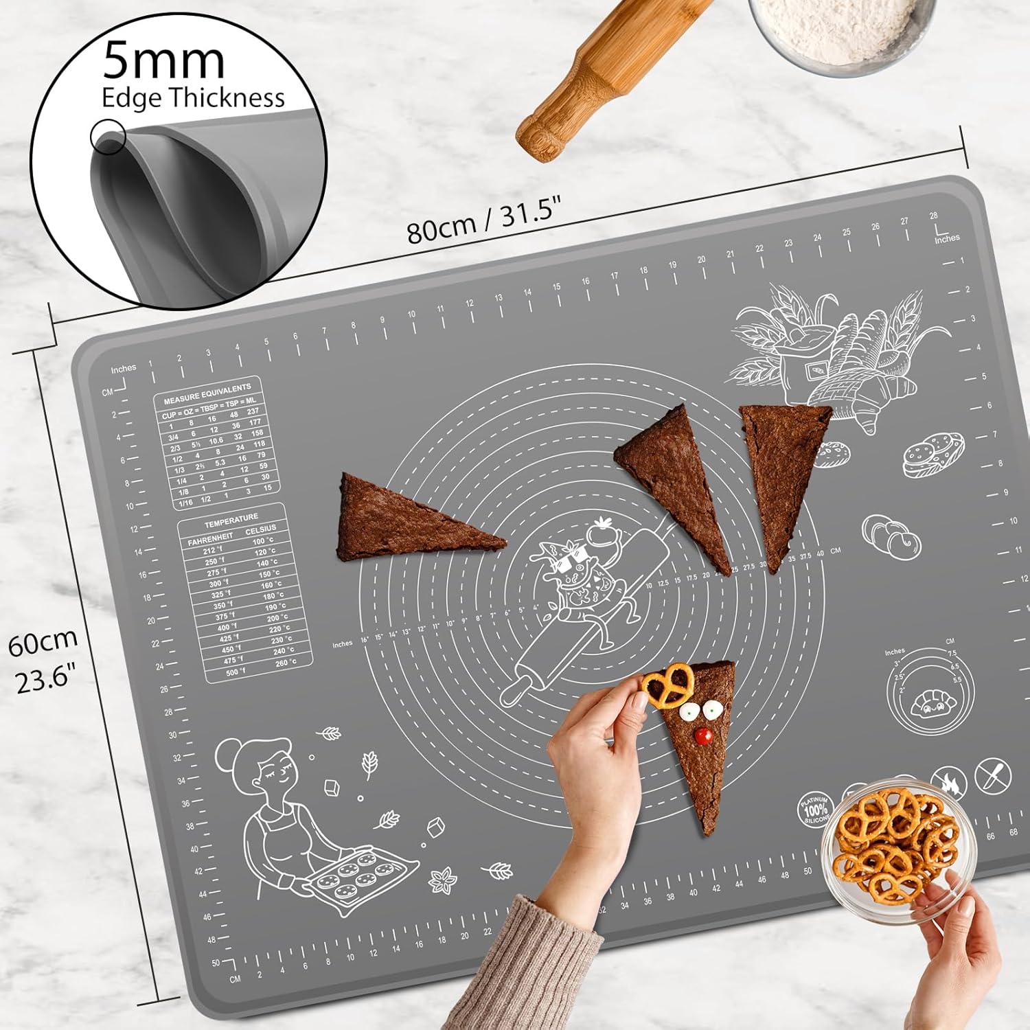 Skiennix Silicone Baking Mat - Extra Thick Non-Stick Pastry Mat with Measurements | 32x24 Inch