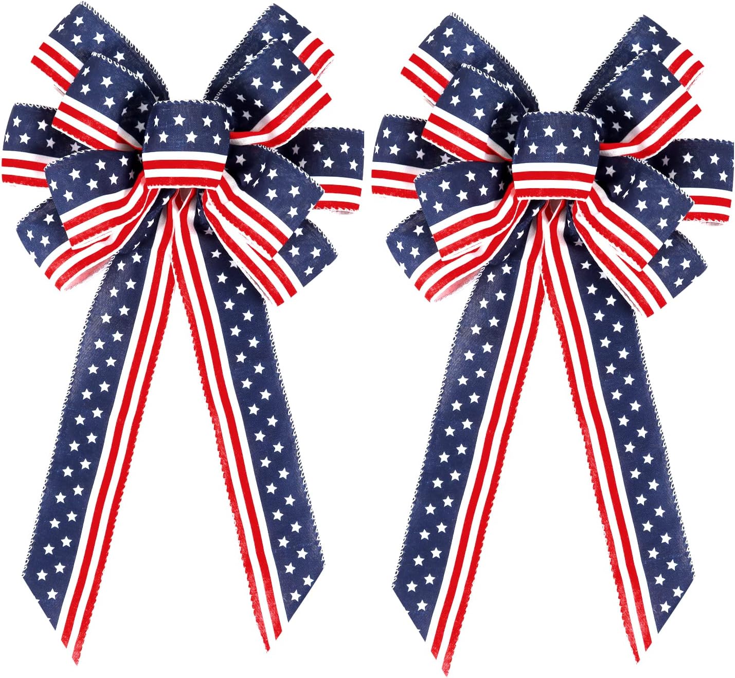 Patriotic 4th of July Decor Bow - Red, White & Blue Stripe Stars | 2 Pack Wreath & Tree Topper