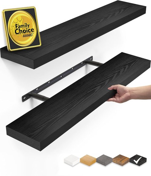 BAYKA Floating Wall Shelves - 22.5 Inches Black Display Organizer for Bathroom, Bedroom & Kitchen