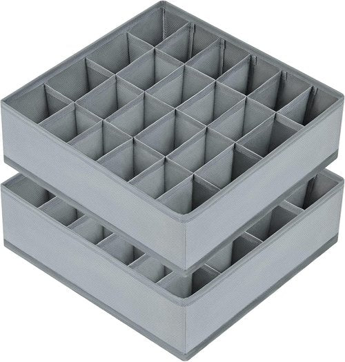 Joyoldelf Sock Drawer Organizer - 24 Cell Underwear & Sock Storage Dividers | Grey, 2 Packs