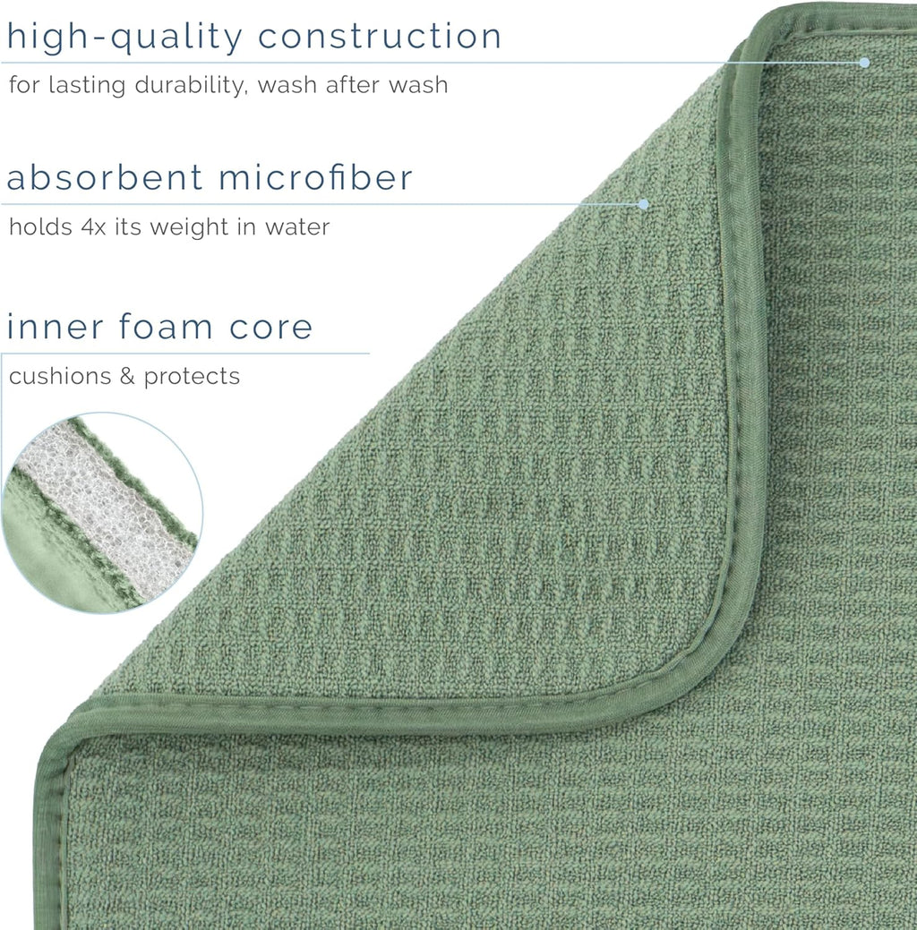 S&T INC. XL Dish Drying Mat - Absorbent Microfiber Kitchen Counter Pad, 18” x 24”, Sage Green