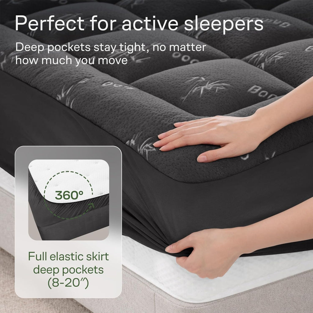 Niagara Ultra Soft Twin XL Mattress Topper - Bamboo Viscose Pillow Top for Back Pain Relief | Naturally Cooling, Fits 6-18" Mattresses, 600GSM, Dark Gray