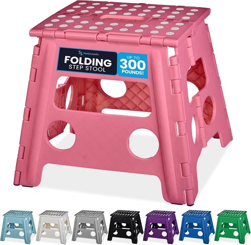 Handy Laundry Folding Step Stool - Lightweight & Sturdy for Adults and Kids | Easy One-Flip Design - Pink (13 Inch)
