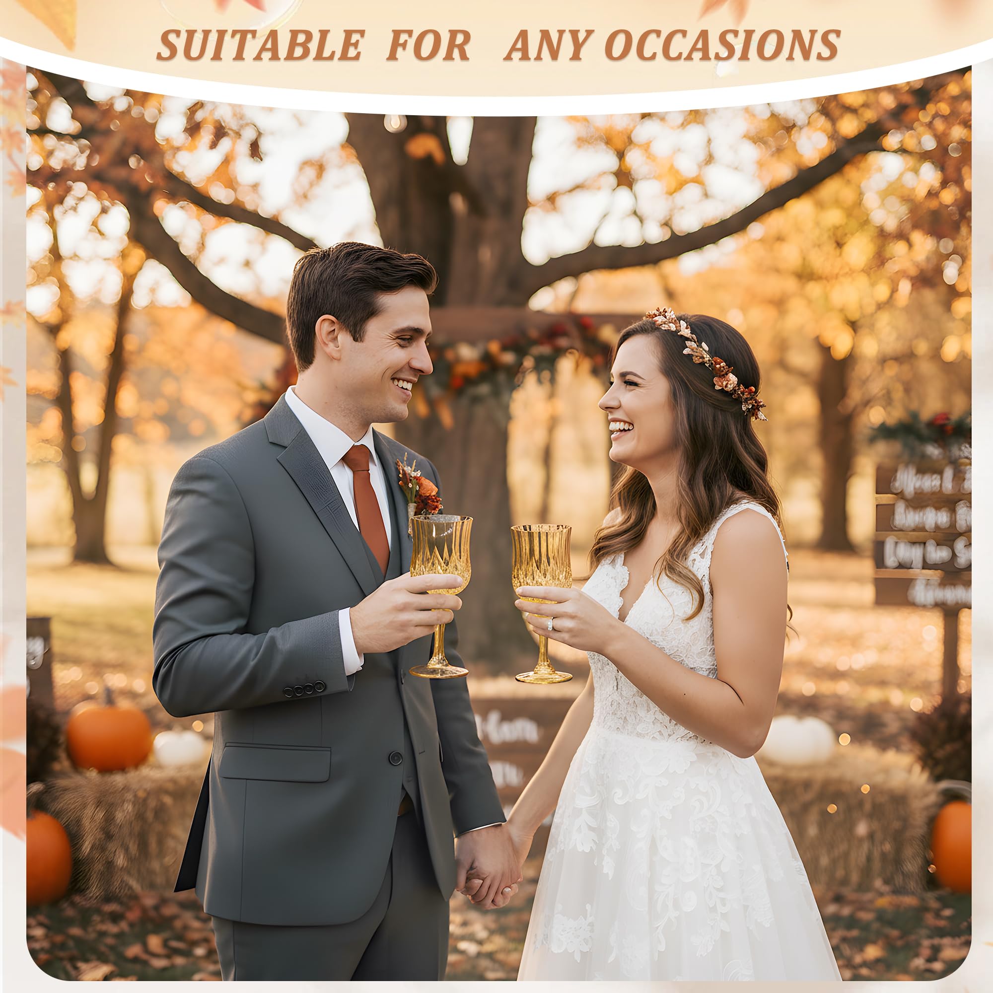 HTTBEIZI 7OZ Plastic Wine Glasses, Disposable Goblets Drinking Glasses Crystal Vintage Water Cups Unbreakable Champagne for Wedding, Parties, Valentine’s Day (12, Gold)