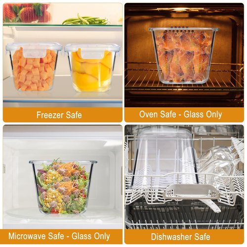 MYJIE [6 Pack] Glass Soup Containers with Lids - 4 Cup 32 Oz Glass Storage Containers with Lids,Meal Prep Containers Reusable with Airtight Lid,Square Food Storage Salad Container for Lunch