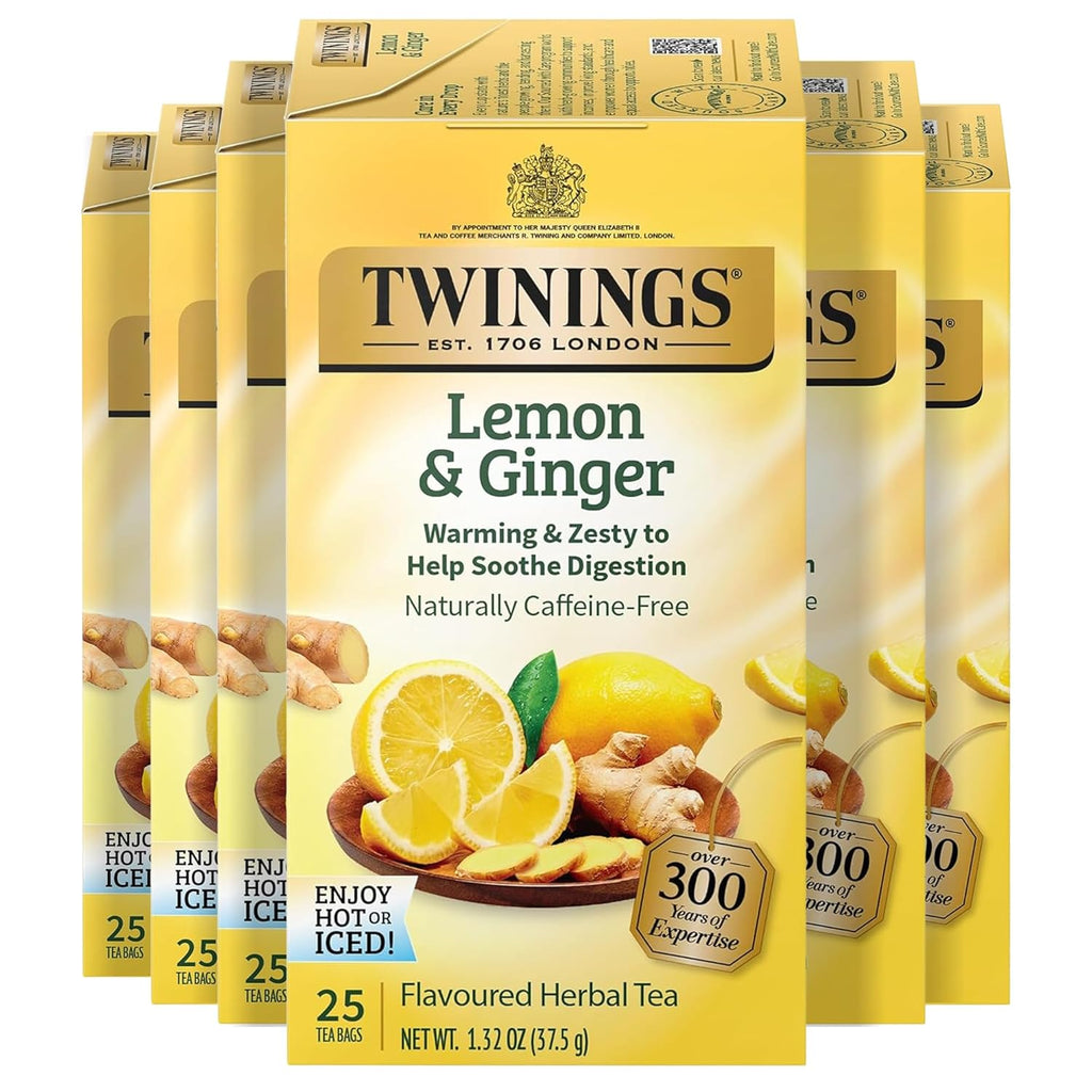 Twinings Lemon & Ginger Herbal Tea - Spicy Ginger & Lemon Peel, Caffeine-Free, 150 Individually Wrapped Bags