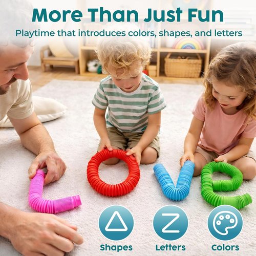 BUNMO Pop Tubes - Sensory Fidget Toys for Creative Play - Non-Mouthable & Safe for Kids - 4 Pack Large