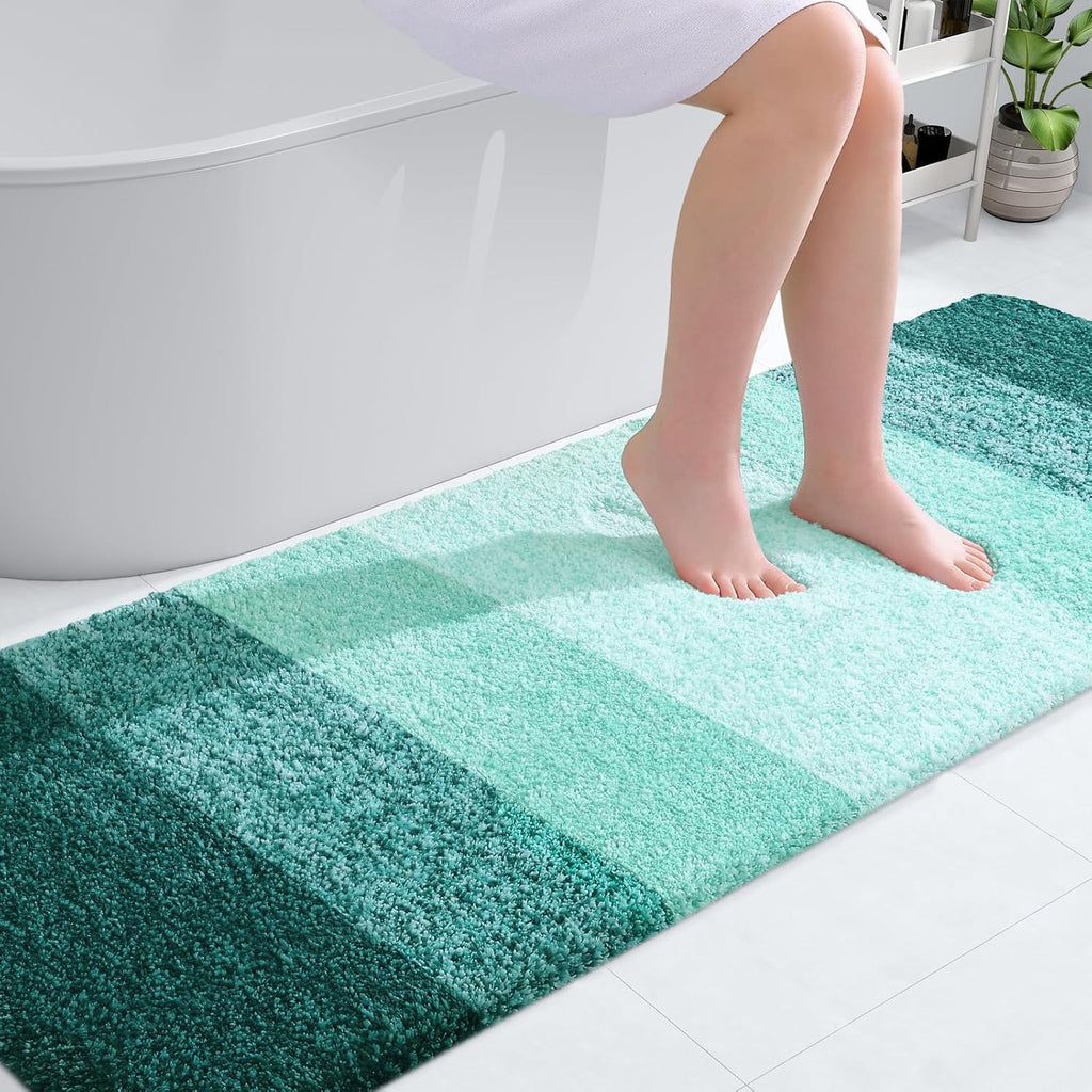 OLANLY Bathroom Runner Rug Mat - Extra Soft Microfiber with Rubber Backing | 70x24 Inches, Quick Dry, Blackish Green